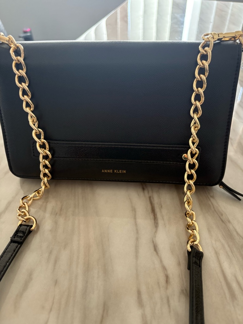 Anne Klein Black Shoulder Bag with Gold Chain Straps